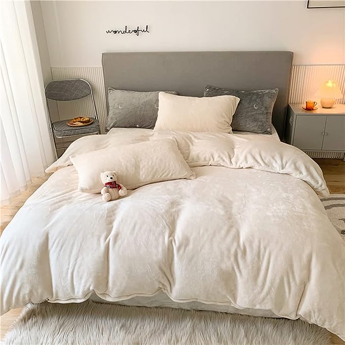 Wellboo White Velvet Comforter Sets Twin Boys Girls Solid White Fluffy Bedding Comforters Plain White Flannel Plush Quilts Women Men All White Winter Blanket Aesthetic Micromink Sherpa Bedding Durable - LeafyLoom