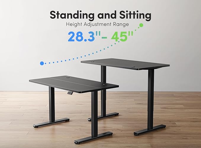 FEZIBO Electric Standing Desk, 48 x 24 Inches Height Adjustable Stand up Desk, Sit Stand Home Office Desk, Computer Desk, Black - LeafyLoom