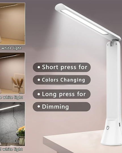 Rechargeable Desk Lamp with Flashlight Function, Battery Powered Desk Lamps for Home Office, Portable Foldable LED Desk Lamps, Cordless Desk Lamps, Small Lamps for Small Spaces, White - LeafyLoom