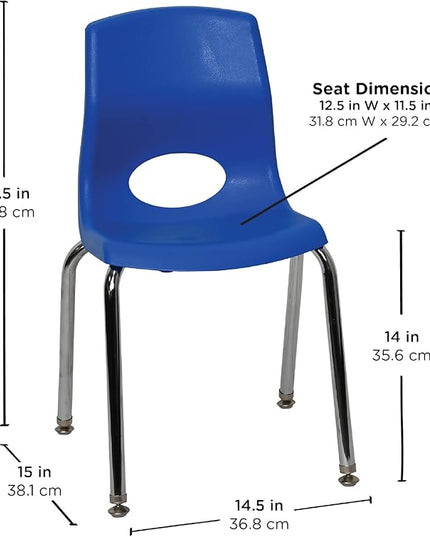 Angeles H, Blue with Chrome Legs, 4 Pack MyPosture Children's Chair, 14-inch - LeafyLoom