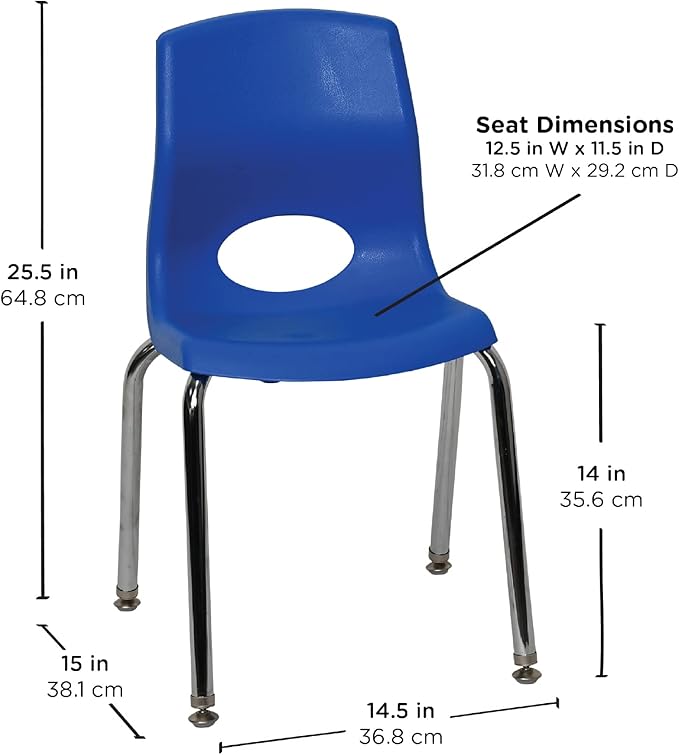 Angeles H, Blue with Chrome Legs, 4 Pack MyPosture Children's Chair, 14-inch - LeafyLoom