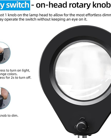 Magnifying Glass with Light and Stand & Clamp, Magnifying Desk Lamp with LED Lighted 5X Magnifier, Dual Fixtures, Upgraded Switch, for Hobby Craft Repair Reading Precision Work - LeafyLoom