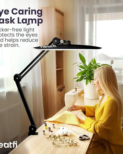 Neatfi XL 2,200 Lumens LED Task Lamp, 24W Super Bright Desk Lamp, 117 Pcs SMD LED, 4 Level Brightness, Dimmable, Task LED Light for Home, Office, Workbench (CCT, Black) - LeafyLoom