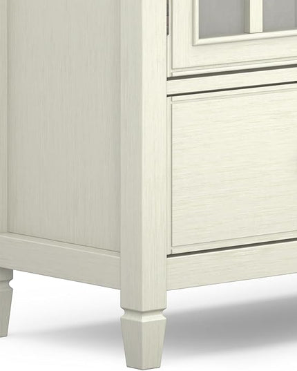SIMPLIHOME Connaught Low Storage Cabinet, 46 inch, Antique White - LeafyLoom