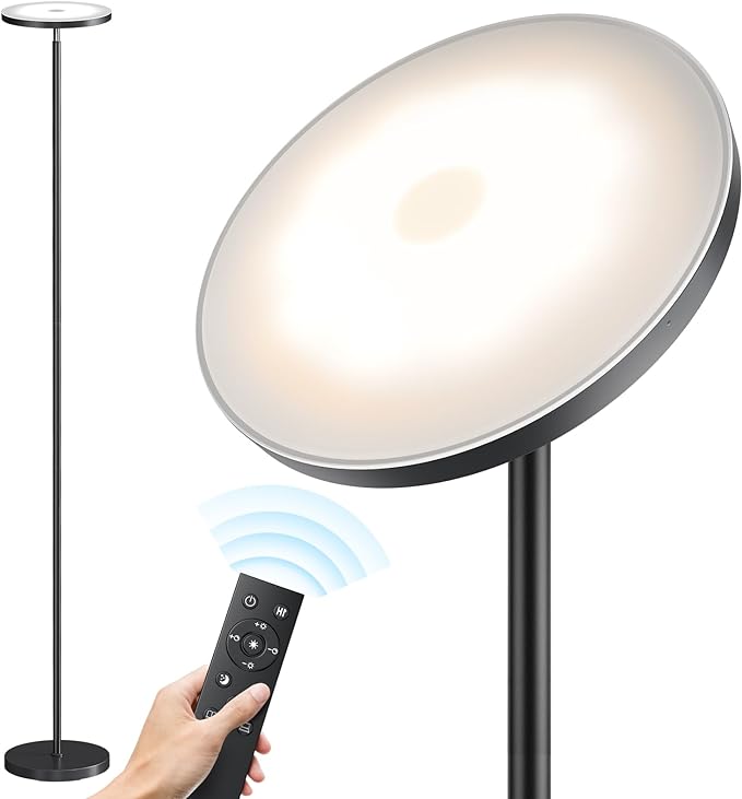 SUNMORY Floor Lamps for Living Room, 32W/3000LM Super Bright LED Floor Lamp with Remote Control, 69" Tall Standing Lamp with Stepless Dimmable, Modern Torchiere Corner Lamp for Bedroom, Office - LeafyLoom