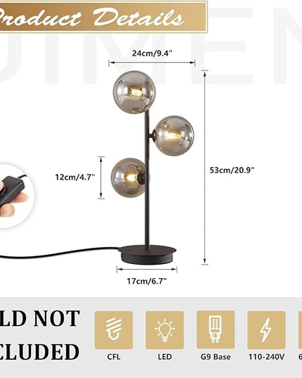 Mid Century Modern Table Lamp Smoky Grey Glass Globe Desk Lamp Industrial Vintage Bedside Table Light Contemporary Minimalist Metal Nightstand Reading Lamp Retro Table Lamp MTL03-SG - LeafyLoom