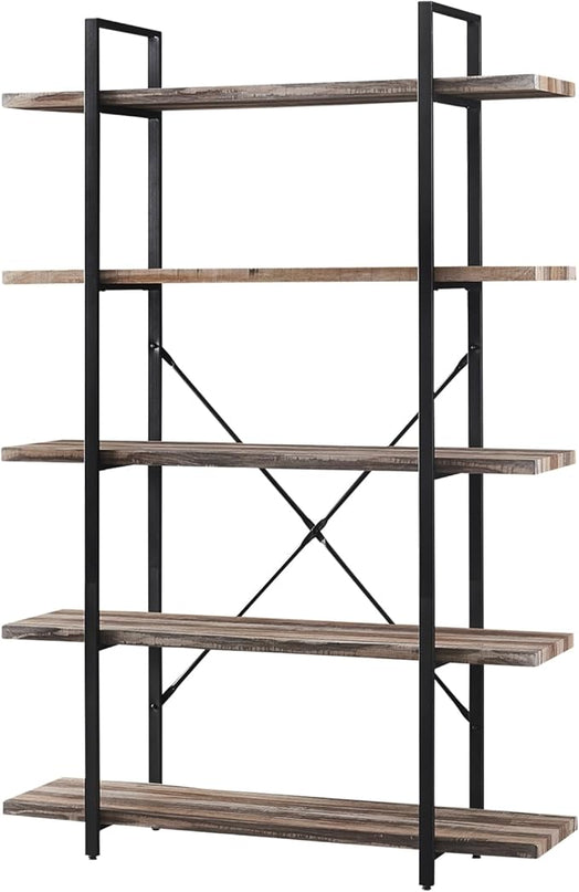 HOMISSUE Bookshelf,5-Tier Bookshelf Industrial Bookcase and Bookshelves,Rustic Storage Rack with Open Shelves for Living Room Bedroom and Kitchen,Retro Brown - LeafyLoom