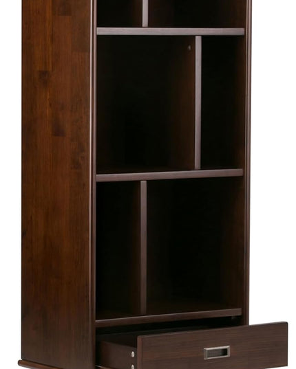 SIMPLIHOME Draper SOLID HARDWOOD 22 Inch Mid Century Modern Bookcase and Storage Unit in Medium Auburn Brown, For the Living Room, Study Room and Office - LeafyLoom