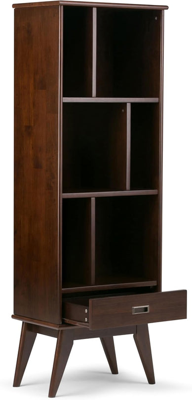 SIMPLIHOME Draper SOLID HARDWOOD 22 Inch Mid Century Modern Bookcase and Storage Unit in Medium Auburn Brown, For the Living Room, Study Room and Office - LeafyLoom