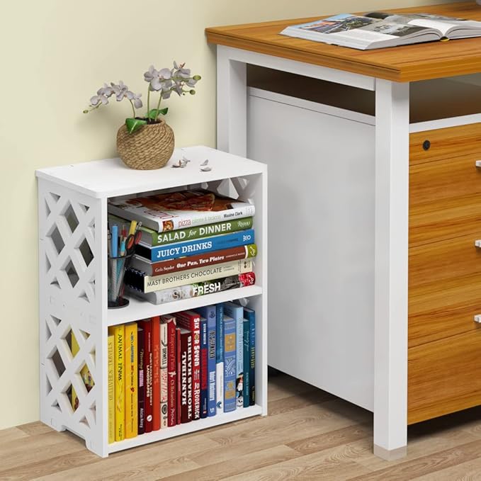 Small Bookshelf, 3-Tier White Bookcase for Kids & Adults | 2-Shelf Open Storage Organizer for Bedroom, Living Room & Office | Ideal Small Bookshelf & Bookcase for Small Space - LeafyLoom