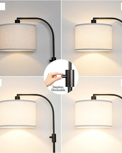 Nintiue Dimmable Floor Lamp, 1200 Lumens LED Edison Bulb Included, Arc Floor Lamps for Living Room Modern Standing Lamp with Linen Shade - LeafyLoom