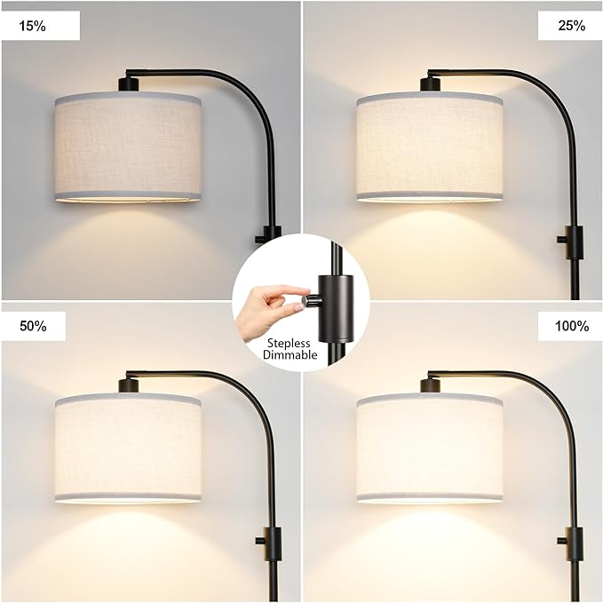 Nintiue Dimmable Floor Lamp, 1200 Lumens LED Edison Bulb Included, Arc Floor Lamps for Living Room Modern Standing Lamp with Linen Shade - LeafyLoom