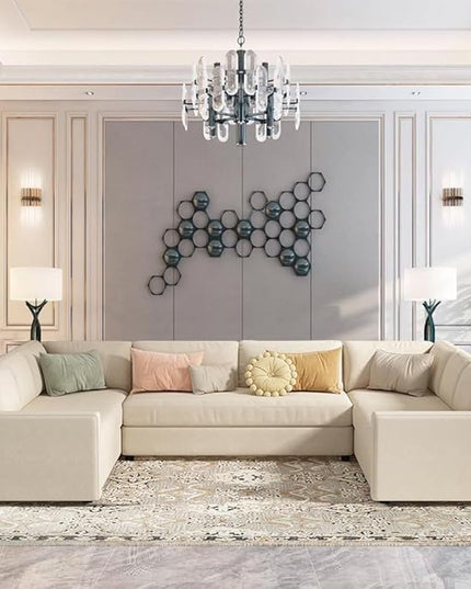Modern U Shaped, Oversized 3 Piece Modular Sectional 6-8 Persons,Living Room Thick Seat and Back Cushions,Sofas & Couches for Apartment,Office,Gray, Beige-B - LeafyLoom