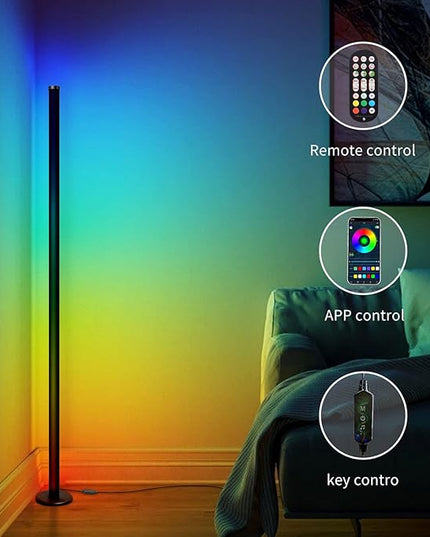 Smart RGB Floor Lamp Living Room, 10W Floor Lamp With APP and Remote Control, Dimmable Music Sync Timer LED Corner Lamp, Modern RGB Color Changing Floor Lamp for Living Room, Bedroom [Energy Class F] - LeafyLoom