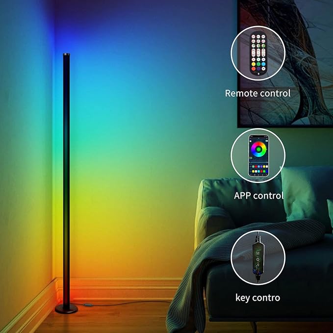 Smart RGB Floor Lamp Living Room, 10W Floor Lamp With APP and Remote Control, Dimmable Music Sync Timer LED Corner Lamp, Modern RGB Color Changing Floor Lamp for Living Room, Bedroom [Energy Class F] - LeafyLoom