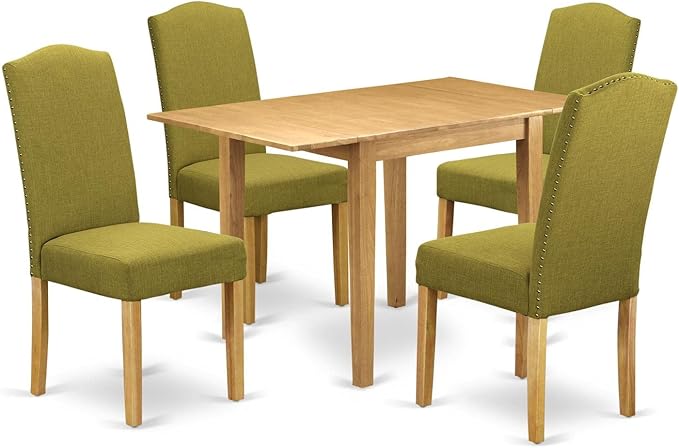 East West Furniture Norden 5 Piece Set Includes a Rectangle Dining Room Table with Dropleaf and 4 Linen Fabric Parson Chairs, 30x48 Inch, NDEN5-OAK-08 - LeafyLoom