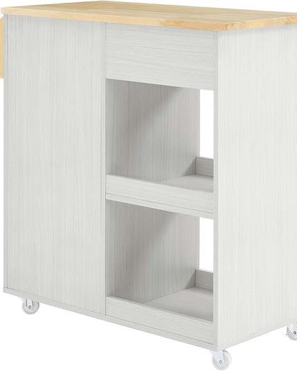 Modway Culinary Rolling Kitchen Cart with Storage in White Natural - 3 Tiers Kitchen Island on Wheels with Spice Rack, Functional as a Coffee Station, Bar Cabinet or Butcher Block Island - LeafyLoom