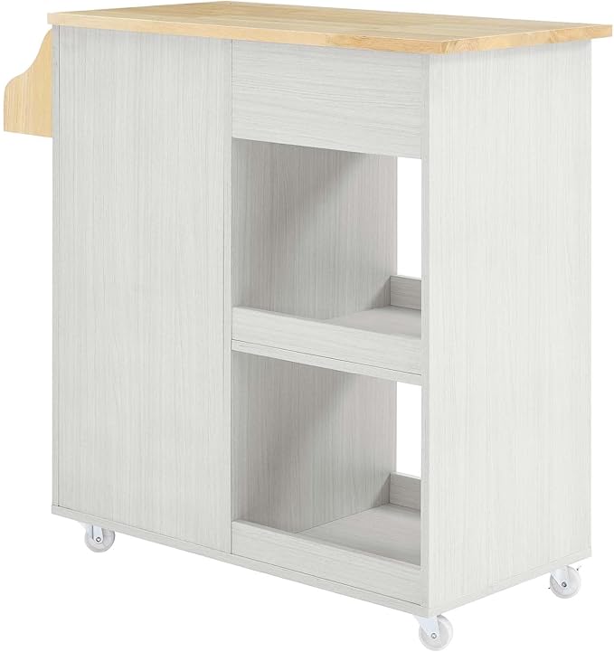 Modway Culinary Rolling Kitchen Cart with Storage in White Natural - 3 Tiers Kitchen Island on Wheels with Spice Rack, Functional as a Coffee Station, Bar Cabinet or Butcher Block Island - LeafyLoom