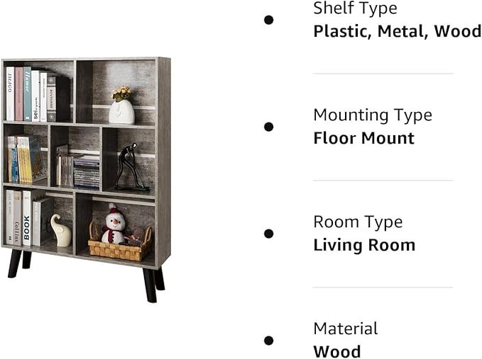 LEYAOYAO Bookshelf Cube Storage Organizer,3 Tier Bookcase with Legs,Modern Wood Open Shelf,Dirty Grey Bookshelves,Free Standing Display Short Book Shelves for Narrow Space,Bedroom,Living Room,Office - LeafyLoom