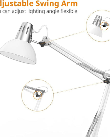 LEPOWER Floor Lamp, Swing Arm Floor Standing Lamp, Industrial Floor Lamp with Heavy Metal Base, E26 Lamp Base Floor Light, Modern Standing Reading Lamp for Living Room, Bedroom, Office White - LeafyLoom