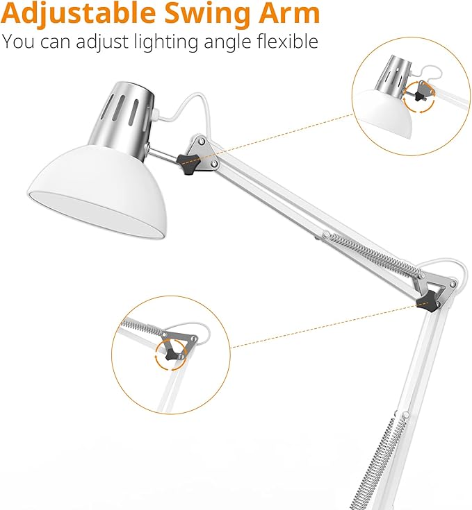LEPOWER Floor Lamp, Swing Arm Floor Standing Lamp, Industrial Floor Lamp with Heavy Metal Base, E26 Lamp Base Floor Light, Modern Standing Reading Lamp for Living Room, Bedroom, Office White - LeafyLoom