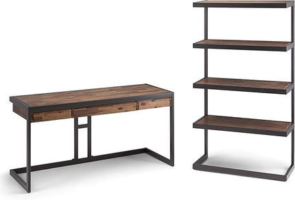 SIMPLIHOME Erina SOLID ACACIA WOOD Industrial 60 Inch Wide Writing Office Desk in Rustic Natural Aged Brown, For the Workstation and Study Table - LeafyLoom