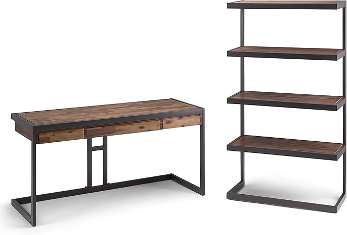 SIMPLIHOME Erina SOLID ACACIA WOOD Industrial 60 Inch Wide Writing Office Desk in Rustic Natural Aged Brown, For the Workstation and Study Table - LeafyLoom