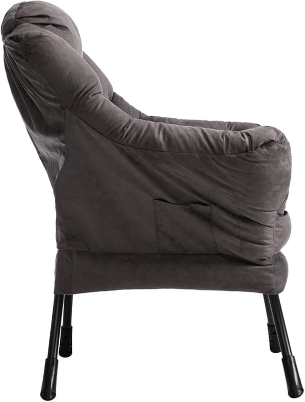 HollyHOME Modern Fabric Large Lazy Chair, Accent Oversized Comfy Reading Chair, Thick Padded Cozy Lounge Chair with Armrest, Steel Frame Leisure Sofa Chair for Living Room, Bedroom, Dorm, Coffee Grey - LeafyLoom
