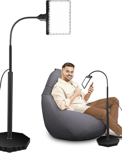 5X Magnifying Glass with Light and Stand, Adjustable Brightness Magnifying Floor Lamp, Gooseneck Arm Lighted Magnifier for Reading, Crafts and Close Work - LeafyLoom