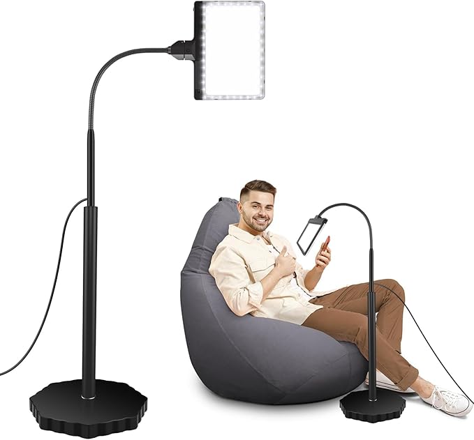 5X Magnifying Glass with Light and Stand, Adjustable Brightness Magnifying Floor Lamp, Gooseneck Arm Lighted Magnifier for Reading, Crafts and Close Work - LeafyLoom