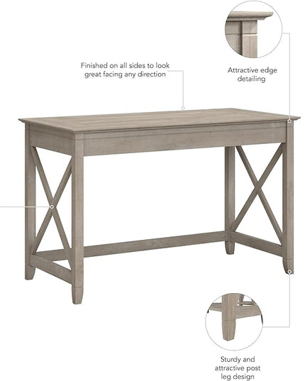 Bush Furniture Key West Writing Table for Home Office | Small Modern Farmhouse Desk, 48W, Washed Gray - LeafyLoom