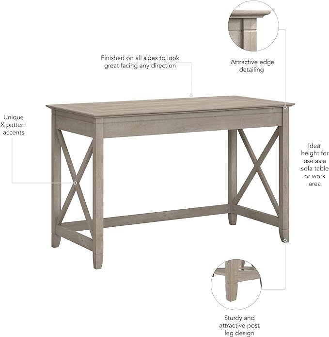 Bush Furniture Key West Writing Table for Home Office | Small Modern Farmhouse Desk, 48W, Washed Gray - LeafyLoom