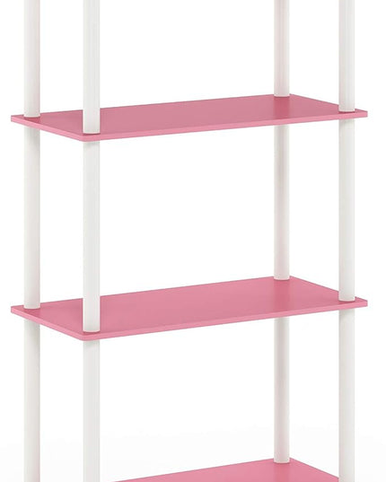 Furinno Turn-N-Tube 4-Tier Multipurpose Shelf Display Rack, Round Tubes, Pink/White - LeafyLoom