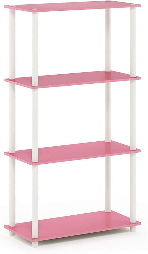 Furinno Turn-N-Tube 4-Tier Multipurpose Shelf Display Rack, Round Tubes, Pink/White - LeafyLoom