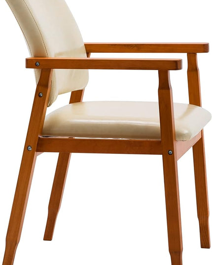 NOB Mid-Century Dining Side Chair with Faux Leather Seat in Beige, handrail Chair - LeafyLoom