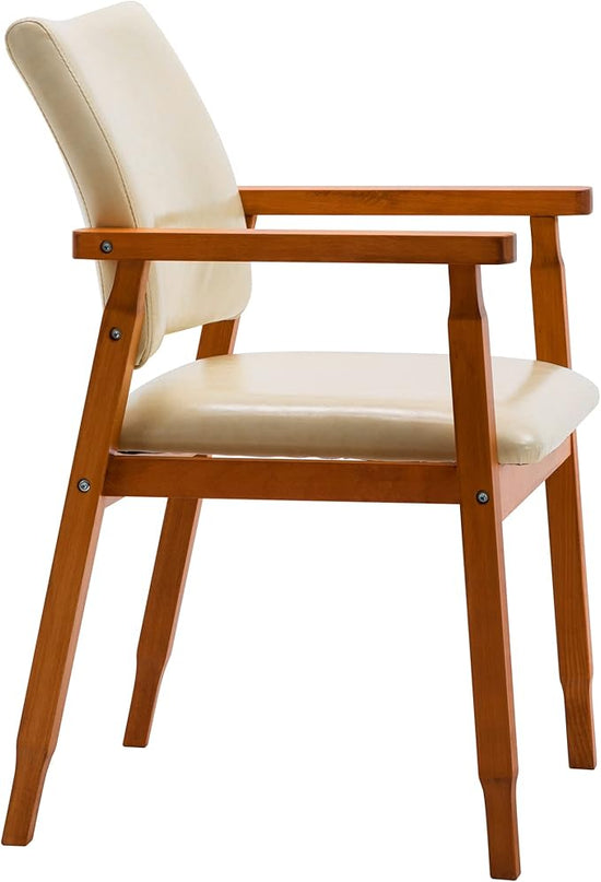 NOB Mid-Century Dining Side Chair with Faux Leather Seat in Beige, handrail Chair - LeafyLoom
