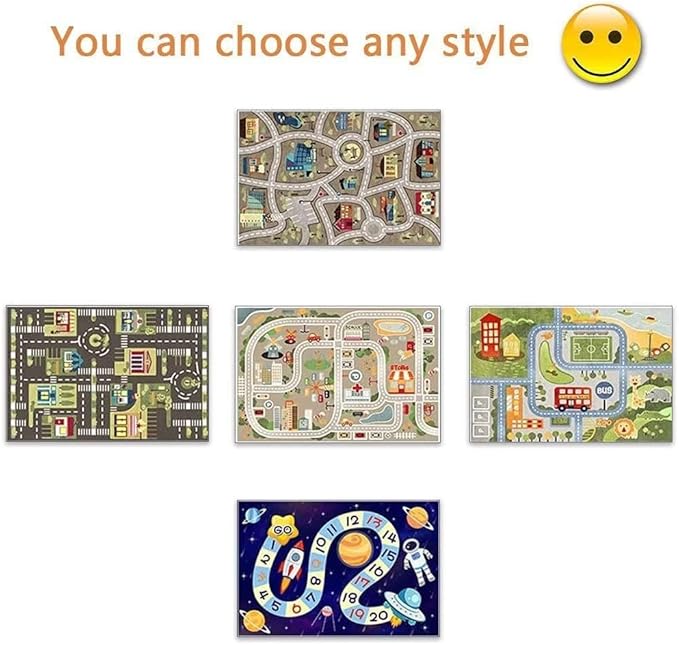Kid Rug Carpet Playmat for Toy Cars and Train，Play Area Rug with Rubber Backing，Fun Throw Rug，Ideal Gift for Children Baby Bedroom Play Room(100×180cm/39×71in) - LeafyLoom