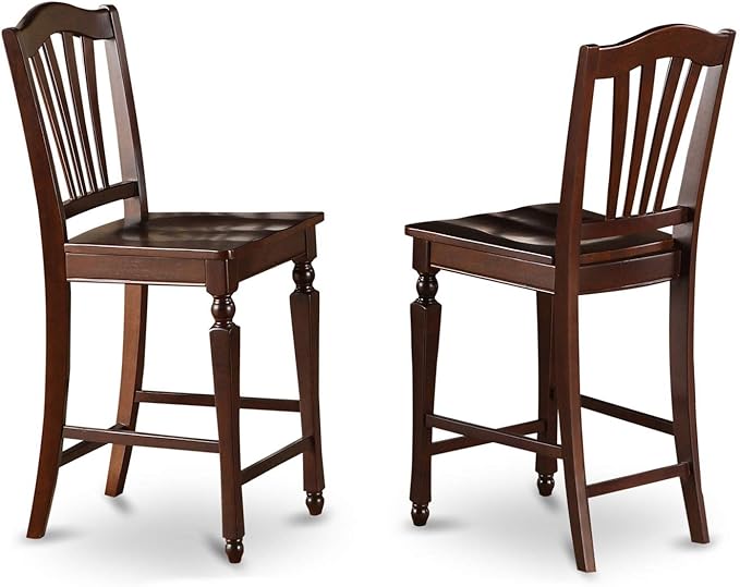 East West Furniture Vernon 5 Piece Counter Height Set Includes a Square Kitchen Table and 4 Dining Room Chairs, 36x36 Inch, Mahogany - LeafyLoom