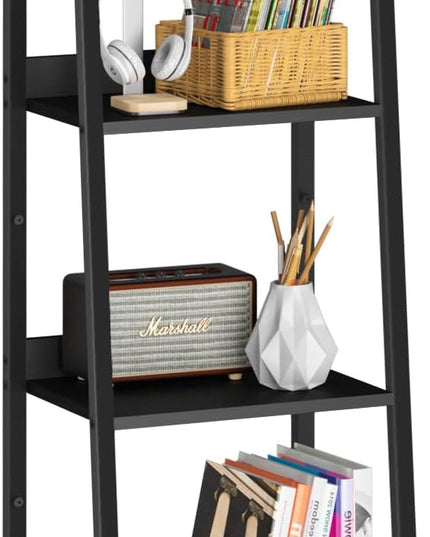 Yoobure Ladder Shelf, 4 Tier Tall Ladder Bookshelf Corner Shelf, Industrial Book Shelf Ladder Bookcase Narrow, Standing Storage Shelves Display Shelf for Bedroom Living Room Office Kitchen Bathroom - LeafyLoom