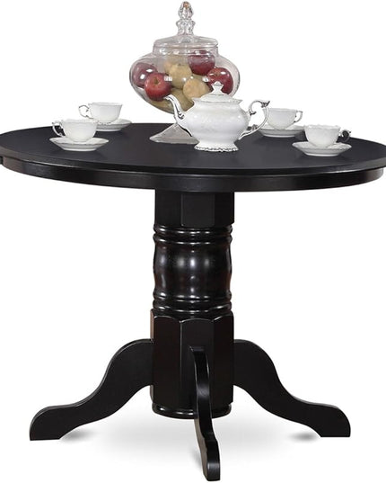 East West Furniture SHEN3-BLK-20 3 Piece Room Set Contains a Round Kitchen Dining Table with Pedestal and 2 Dark Gotham Linen Fabric Upholstered Chairs, 42x42 Inch - LeafyLoom