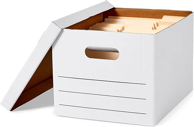 Amazon Basics Storage and Filing Boxes With Lid and Handles, Legal/Letter Size, Basic Duty, Pack of 20, White, 16.2" L x 12.5" W x 10.5" H - LeafyLoom