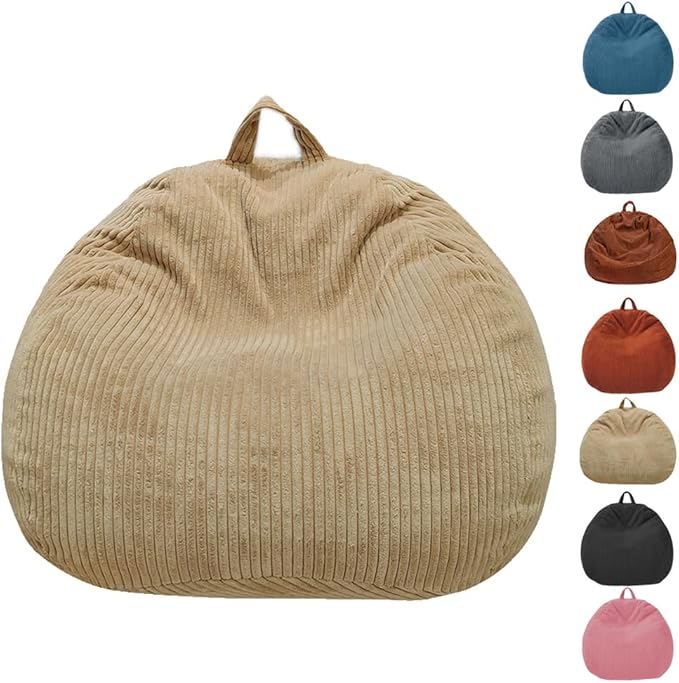 Stuffed Animal Storage Bean Bag Chair - Bean Bag for Kids - Toy Storage Bag - Chair Gifts for Kids (Small, Khaki) - LeafyLoom