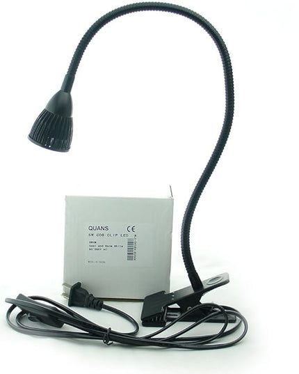5W 3 Colors LED COB Clip on Light Black 19.68 INCH 50 CM Tube Desk Flexible Table Bed Lamp Work Home Design lighting 110V 220V 85-265VAC with US Plug switch on off 500LM (Black) - LeafyLoom