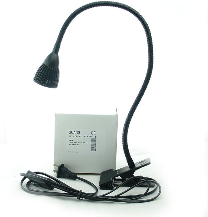 5W 3 Colors LED COB Clip on Light Black 19.68 INCH 50 CM Tube Desk Flexible Table Bed Lamp Work Home Design lighting 110V 220V 85-265VAC with US Plug switch on off 500LM (Black) - LeafyLoom