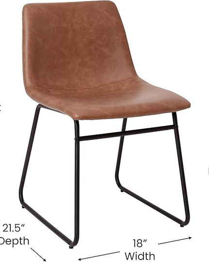 Flash Furniture Butler 18 Inch Commercial Grade LeatherSoft Dining Table Height Chair, Mid-Back Black Sled Base with Light Brown LeatherSoft Upholstery, Set of 2 - LeafyLoom