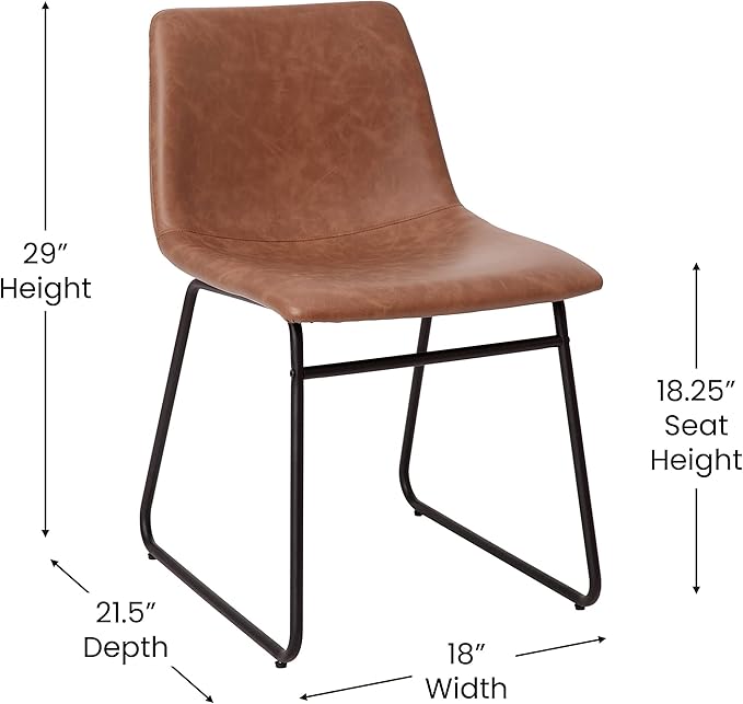 Flash Furniture Butler 18 Inch Commercial Grade LeatherSoft Dining Table Height Chair, Mid-Back Black Sled Base with Light Brown LeatherSoft Upholstery, Set of 2 - LeafyLoom