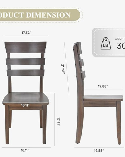 COLAMY Wooden Dining Chairs Set of 6, Ladder High Back Kitchen Side Chair, Farmhouse Armless Dining Room Chairs with Adjustable Foot Pegs, Light Brown - LeafyLoom