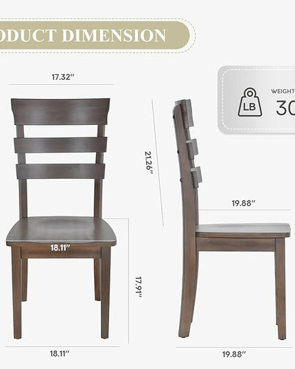 COLAMY Wooden Dining Chairs Set of 4, Ladder High Back Kitchen Side Chair, Farmhouse Armless Dining Room Chairs with Adjustable Foot Pegs, Light Brown - LeafyLoom