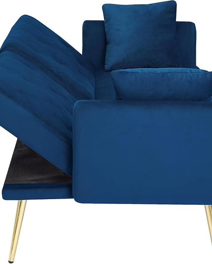 72.4" Mid-Century Modern Tufted Loveseat Sofa Living Room Furniture Sets with Cup Holder/2 Pillows/Adjusting Backrest Small Comfy Couch for Bedroom Apartment,Home Office,Navy Blue Sofá - LeafyLoom