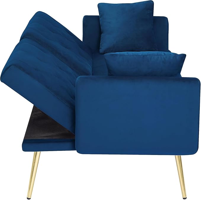 72.4" Mid-Century Modern Tufted Loveseat Sofa Living Room Furniture Sets with Cup Holder/2 Pillows/Adjusting Backrest Small Comfy Couch for Bedroom Apartment,Home Office,Navy Blue Sofá - LeafyLoom
